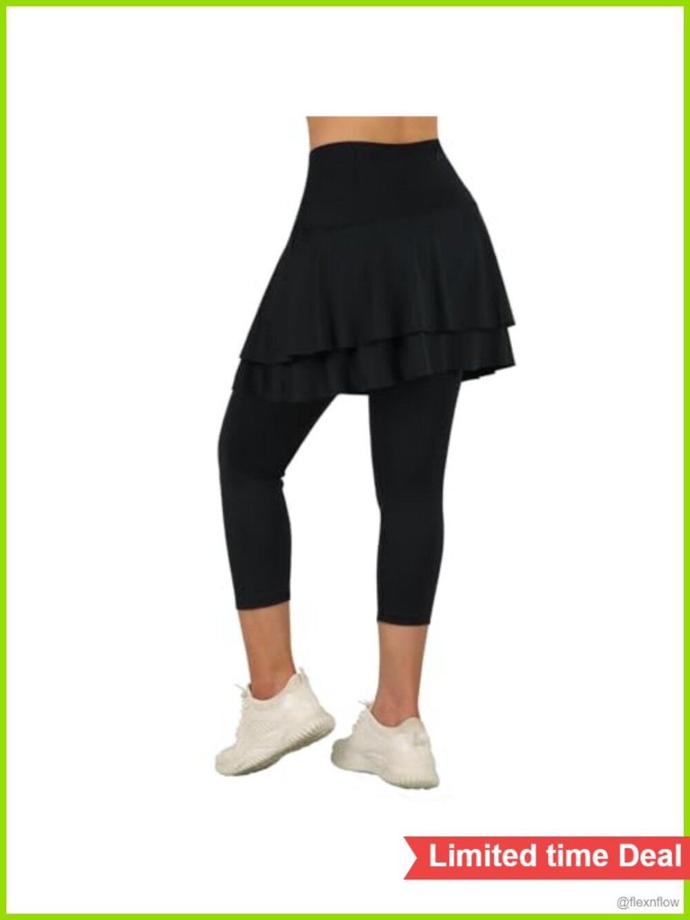 Skirted Capri Leggings Tennis Skirt with Pockets Double Ruffle